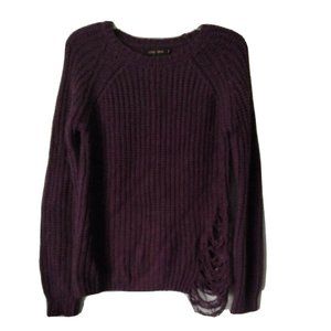 Love Tree Womens S Purple Distressed Raglan Long Sleeve Round Neck Fall Sweater